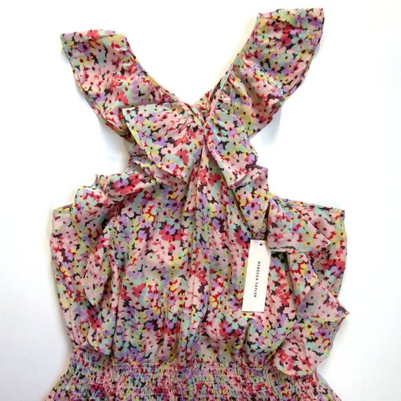 NWT Rebecca Taylor Margo in Floral Print Ruffle Silk Crop Jumpsuit 12 $495 - Picture 3 of 6